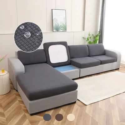 Immagine prodotto di Copridivano jacquard a quadri per chaise longue, copridivano impermeabile elastico antiscivolo, copricuscino elastico universale grigio scuro
