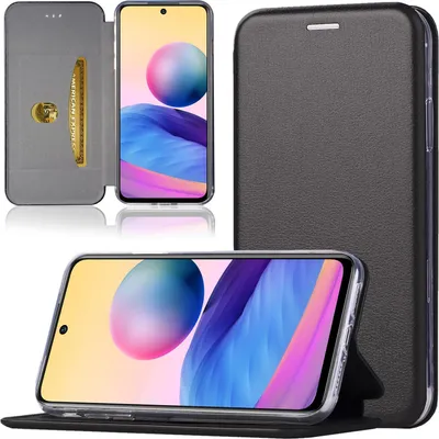 Produktbild von Handy Schutz Hülle für Xiaomi Redmi Note 10 / Redmi Note 10s Handytasche mit Magnetdeckel Kartenfach und Standfunktion Klapphülle Etui Schwarz