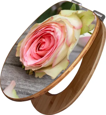 Produktbild von banjado Design WC Sitz Bambus Absenkautomatik - Rosa Rose - Toilettendeckel mit Absenkautomatik Holz/hochwertiger Bambus Klodeckel/WC-Sitz für alle gängigen Toiletten [TDB2 10231]