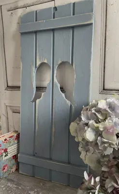Produktbild von Süßer Landhaus Fensterladen ENGEL mit Engelsflügeln taubenblau ,Shabby chic Handgefertigt