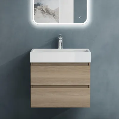 Image de doporro Meuble de Salle de Bain Chêne clair Ensemble de 2 Pièces Meuble avec Lavabo et Bonde 60x38x56cm Design Verona F148