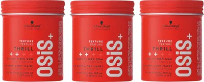 Three red jars of Schwarzkopf Professional Osis+ Texture styling product are displayed side-by-side on a white background.
