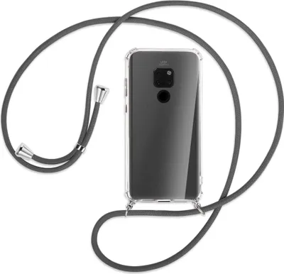 Produktbild von Handykette Backcover-Schutzhülle mit Band (Metall silberfarben) für Huawei Mate 20 - dunkelgrau