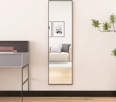 Zdjęcie produktu dla Pełnowymiarowe lustro do makijażu, prostokątne, 140 x 40 cm, do zawieszenia lub postawienia, czarne.