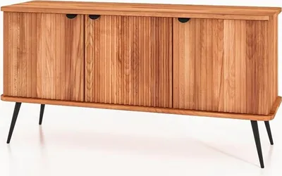 Produktbild von Kommode Tula Kernbuche massiv 144x46x72 mit 3 Türen Riffelfront Metallbeinen