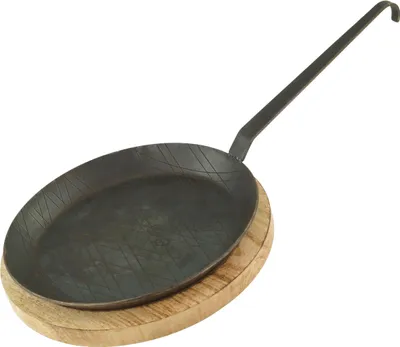 Immagine prodotto di Padella in ferro battuto per friggere e servire 1 pezzo Ø 28 cm con manico a gancio e asse di servizio incluso
