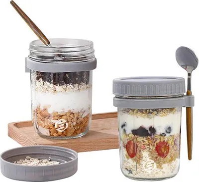 Produktbild von Havermout-Set - Muesli-Behälter - Glas - Übernachtungsohne - Ideal für dein Frühstück