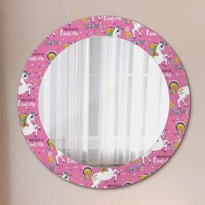 Produktbild von Wohnzimmer Spiegel - Mirror zum Wandspiegel Schlafzimmer – Schminkspiegel - Magie Einhorn - Rund: Ø60 cm