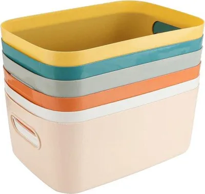 Obrázek produktu pro Plastová úložná krabička, 6 kusů v různých barvách, 24 x 16 x 9 cm, kuchyně, kancelář, koupelna, skříň, hračky, trvalý pořádek, otevřené nádoby, úchyt