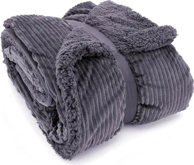Produktbild von heimtexland ® super dicke Cord Kuscheldecke mit flauschigem Sherpa Fell Wohndecke 200x150 Decke Typ767 Anthrazit