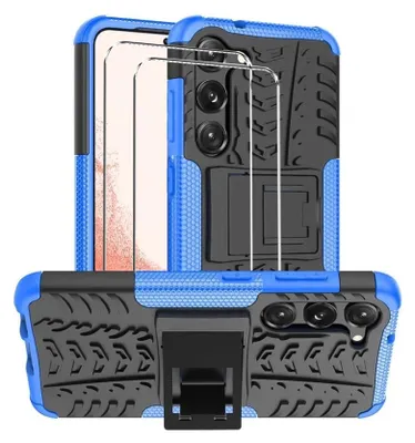 Produktbild von 2in1 Schutz Cover Set für das Samsung Galaxy A35 5G besteht aus 2x 9H Glas Folie Display Schutzfolie und 1x Silikon Case Schutzhülle - Hülle in Blau