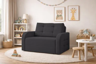 Produktbild von MOEBLO Kindersofa PORTO 120 – Schlafsessel Sofa Sessel Jugendsofa Schlafsofa 2-Sitzer Gästebett mit Schlaffunktion und Bettkasten - Dunkelgrau (BRAGI 16)