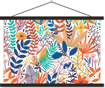 Produktbild von MuchoWow® Textilposter Sommer - Pflanzen - Blätter - Muster 120x80 cm mit schwarzem Rahmen - Wanddeko