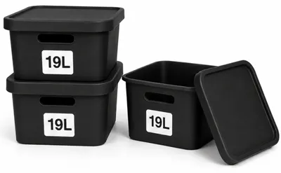 Produktbild von Plastard Aufbewahrungsbox mit Deckel 3er-Set 19 Liter in Schwarz