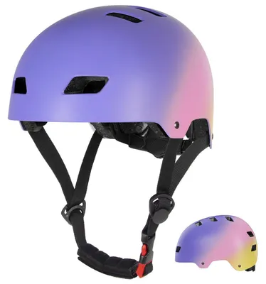 Produktbild von Fahrradhelm Skaterhelm Sporthelm für Erwachsene Jugendliche Kinder Lila-Rosa-Gelb S
