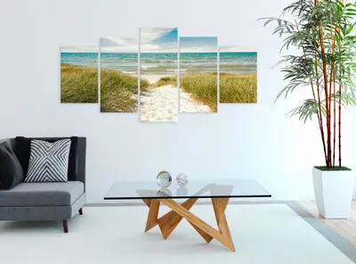 Produktbild von Akustikbild Strand Meer 200x100 cm Bilder Akustikschaum Hochleistungsschallabsorber Schallschutz Leinwand 5 tlg Wandbild Raumakustik Schalldämmung Landschaft c-C-0039-b-n