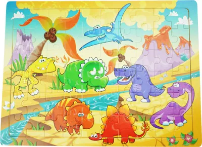 Obrázok produktu pre Drevené puzzle farebné dinosaury