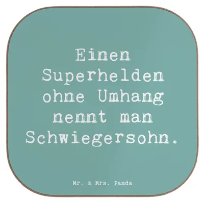Produktbild von Mr. & Mrs. Panda Untersetzer für Gläser Spruch Held Schwiegersohn - Meeresbrise - Geschenk, Coaster, persönliche Erinnerungen, Humor, Liebe, Holzuntersetzer, Beziehung