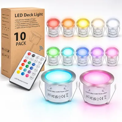 Produktbild von LED-Einbaustrahler Außendurchmesser 42 mm, IP67 wasserdicht, mit Fernbedienung, RGB dimmbar, Terrassen-Einbaustrahler, Outdoor für Terrasse, Garten, KI-generiertes Bild