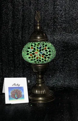 Immagine prodotto di Lampada turca Sfeerlamp realizzata a mano in verde con mosaico colorato – lampada da tavolo orientale per un'illuminazione suggestiva