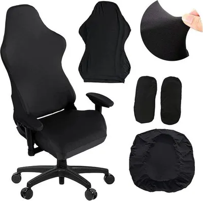 Produktbild von Famanu Stuhlhussen Set mit Armlehnen - Schwarz - schützt vor Schmutz und Abnutzung - dehnbar und waschbar