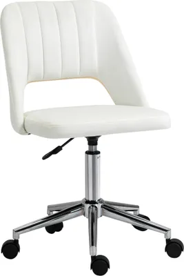 A white office chair with a silver base and wheels, shown against a white background.