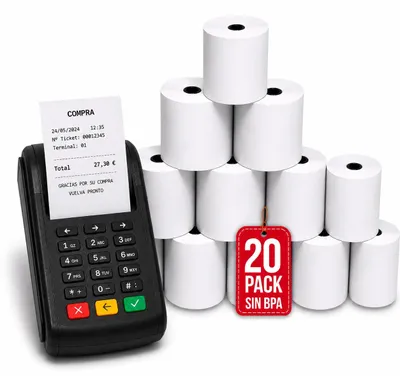 Imagen del producto de Papel Térmico 57 × 35 mm 50 GSM sin BPA Pack 20 COM-FORT HOUSE