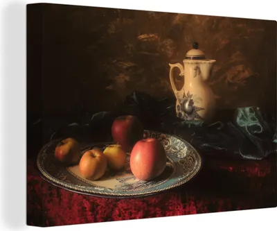 Produktbild von OneMillionCanvasses® - Leinwandbilder - 140x90 cm, Malerei - Stilleben - Teekanne - Äpfel, Wandbilder Kunstdruck Wanddekoration