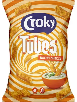 Produktbild von Croky Tubes Nacho Cheese Snack 100g – Knusprige Kartoffelröhren mit Nacho-Käse