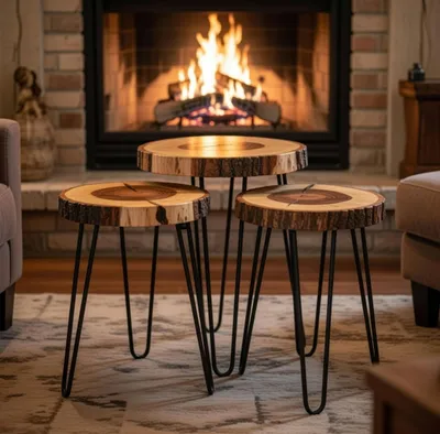 Immagine prodotto di Tavolini in legno dal design moderno con gambe in metallo nero