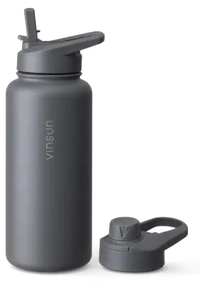 Produktbild von Trinkflasche Edelstahl 1L Thermoflasche Sport Gym Flasche isoliert robust Vinsun, KI-generiertes Bild