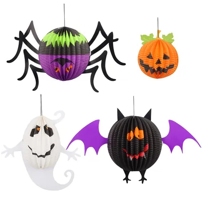 4er-Set Halloween-Papierlaternen, faltbar, bunt, für Kinder
