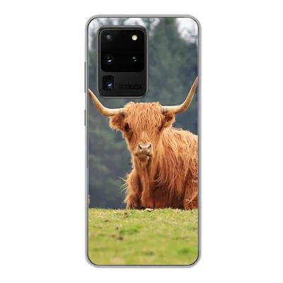 Produktbild von MuchoWow® Handyhülle Schutzhülle Hülle für Samsung Galaxy S20 Ultra Schottische Highlander - Gras - Wald Silikon Softcase Handy Hülle - Karteninhaber