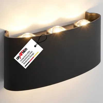 Produktbild von Grafner UP and DOWN Aluminium Wandlampe mit 6 Watt LED-Leuchtmittel, schwarz, 6 x 1 Watt SMD LED, IP54, für außen und innen, KEIN ROST – Pulverbeschichtung, oben unten Wandleuchte Lampe Außen rund