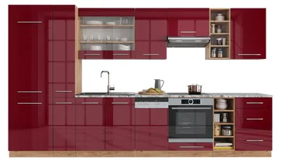 Obrázek produktu pro Kuchyňský kout Vicco Fame-Line Bordeaux vysoký lesk/zlatý dub 355 cm bez pracovní desky, Model 38687
