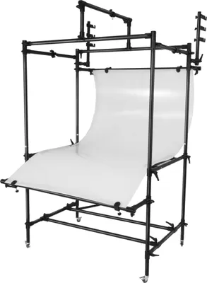 Produktbild von Walimex pro mobiler Aufnahmetisch XXL - Professioneller mobiler Aufnahmetisch für perfekte Produktaufnahmen bis 20 kg - mit variabler Höhe, diffusionsoberfläche, Beleuchtungsgerüst, Hintergrundhaken