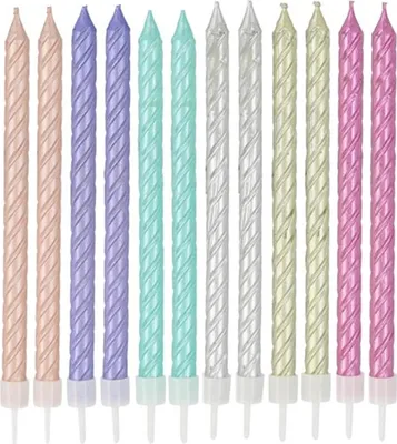 Produktbild von Extra lange Geburtstagskerzen (12 cm) - 12er Set | Spiral-Kuchenkerzen