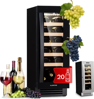 Produktbild von Klarstein Weinkühlschrank Vinovilla,1 Zone Getränkekühlschrank mit Glastür, Leiser Kühlschrank, Flaschenkühlschrank Klein, Weinschrank für Getränke, Weinkühler 5-20°C, Wine Fridge 50 L, 20 Flaschen