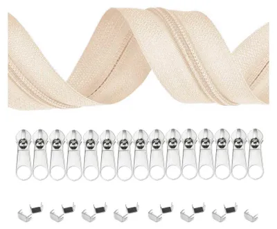 6m Endlos-Reißverschluss 5mm mit 15 Zippern und 15 Endstücke hellbeige