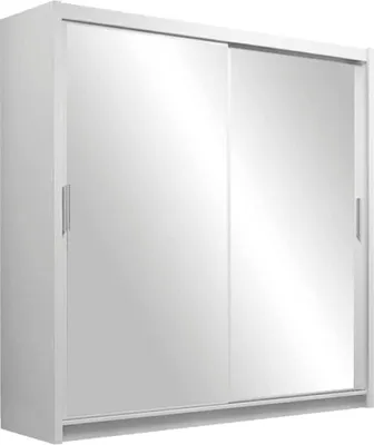 Produktbild von Kleiderschrank Paris mit Spiegel 120 cm, Schwebetürenschrank, Garderobeschrank Schlafzimmer; Wohnzimmerschrank; Korpus Schrank Farbe: Weiss; Farbe der Schrankfront: Weiss