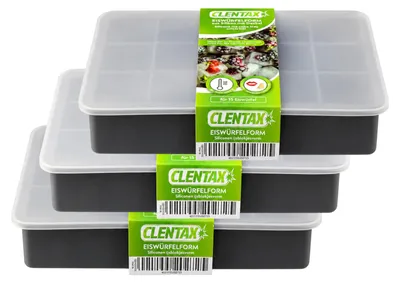 Produktbild von CLENTAX Eiswürfelform Silikon mit Deckel 3er Pack - Silikonform für 45 Eiswürfel
