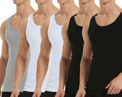 Produktbild von Falechay Unterhemd Herren Tank Top 5er Pack Achselshirt Schwarz Weiß Grau L – 2*schwarz+2*weiß+1*grau