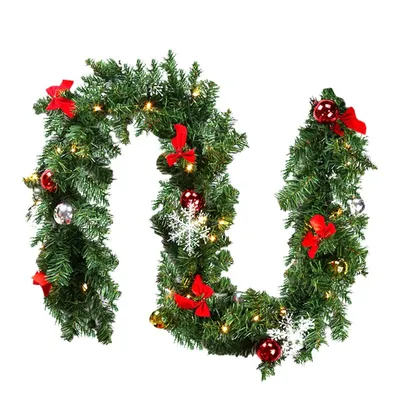 Image de Jiubiaz 5m Guirlande de Noël avec éclairage, guirlande de sapin artificiel 100 LED blanc chaud, IP44 couronne de Noël, guirlande décoration de Noël pour Noël, escaliers, cheminées