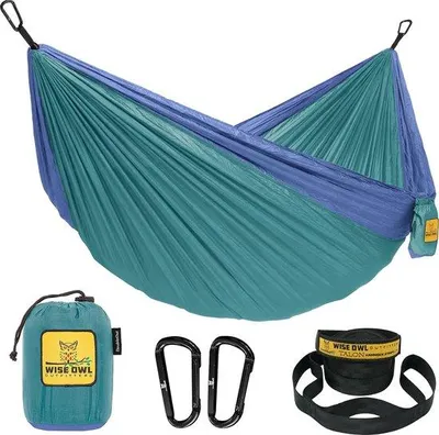 Productafbeelding van Hangmat - Buitenhangmat voor 2 personen - Ultralichte hangmat van katoen - Draagvermogen tot 226 kg - Kampeeraccessoire - Inclusief ophangkabels en karabijnhaak