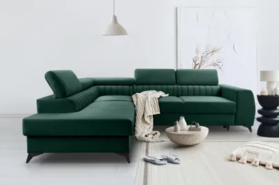 Produktbild von BREGO Grün L-Form Ecksofa 270x202 cm Linke Seite – Schlafsofa mit Bettkasten, Verstellbaren Kopfstützen, Zetta Stoff, Modernes Design, Freistehend, Komfortable Polsterecke