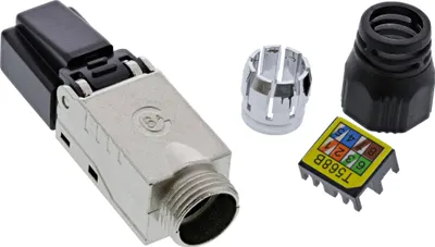 Produktbild von InLine RJ45 Stecker Cat.6A 500MHz, feldkonfektionierbar, geschirmt, Schraubv., Schwarz, Edelstahl, 14 mm, 50 mm, 14 mm, 15 g, Polybag