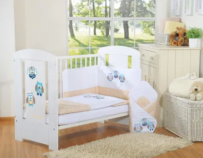 Image de My Sweet Baby Linge de Lit 135x100cm Beige avec Hiboux et Protection pour Lit de Bébé