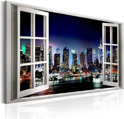Produktbild von 120 x 80 cm Bild auf Leinwand Fenster Blick New York 5003-SCT deutsche Marke und Lager - Die Bilder/das Wandbild/der Kunstdruck ist fertig gerahmt.