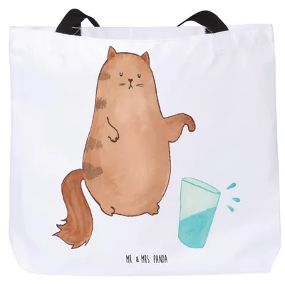 Produktbild von Mr. & Mrs. Panda Tote Bag Katze Wasserglas - Weiß - Geschenk, Katzen, Reisetasche, Laptoptasche, Stoffbeutel, Cat, Glas, Miau, Schultasche, Beutel