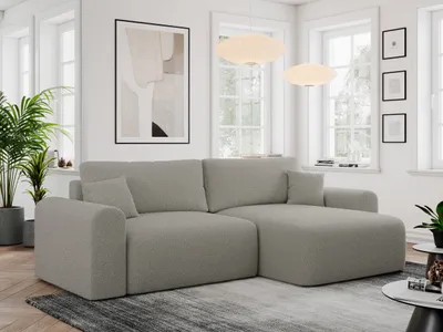 Produktbild von MKS MEBLE Sofa L-Form, Ecksofa mit Schlaffunktion, Wohnlandschaft L-Form mit Kissen, Couch L-Form - Nelson - Grau Boucle